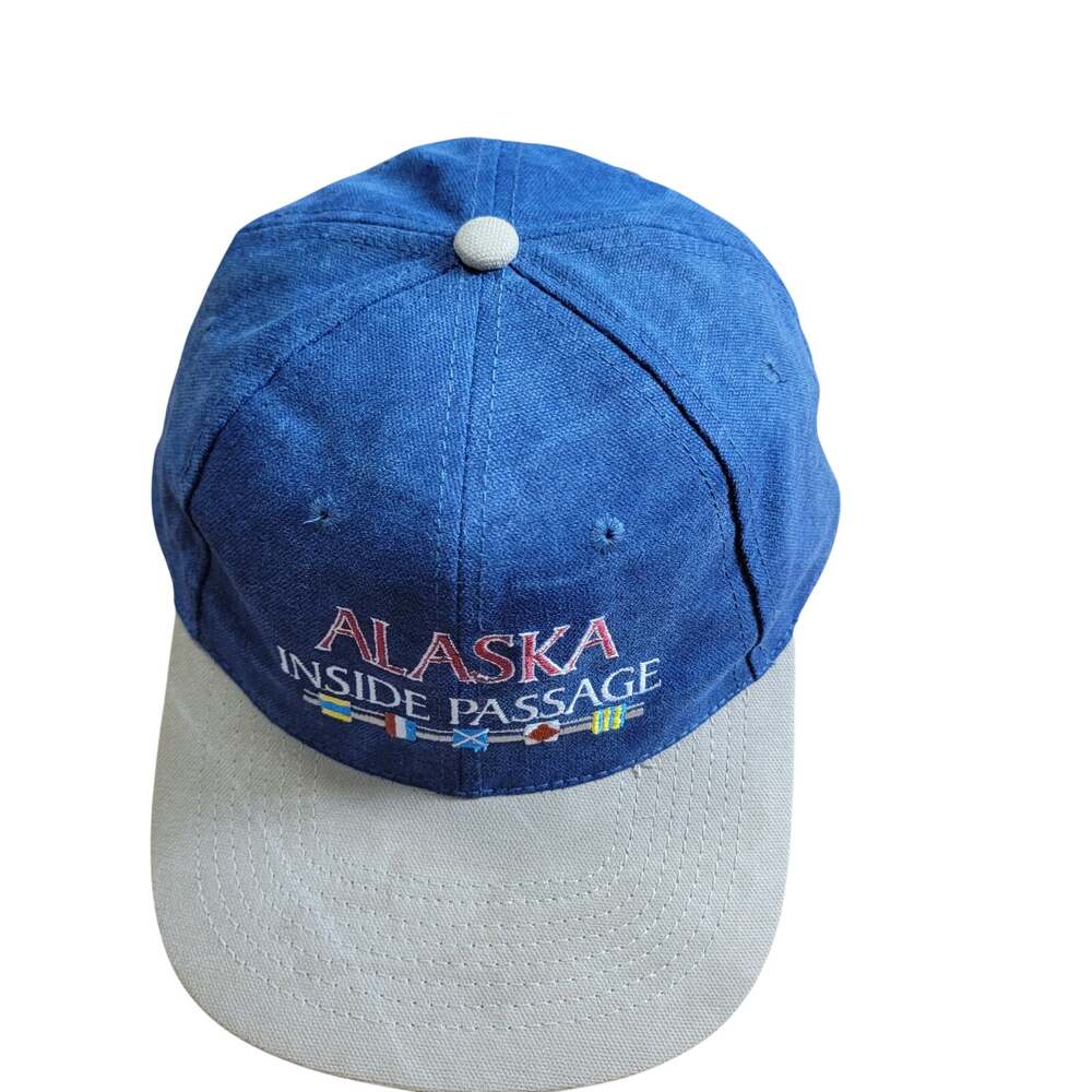 Vintage Alaska Inside Passage Cruise Snapback Hat Blue Denim Tan Suede Bill
